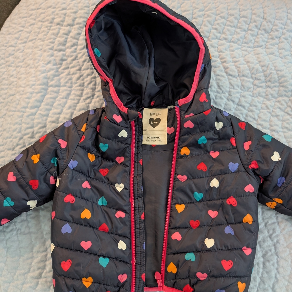 Heart-Patterned Kids Puffer Jacket